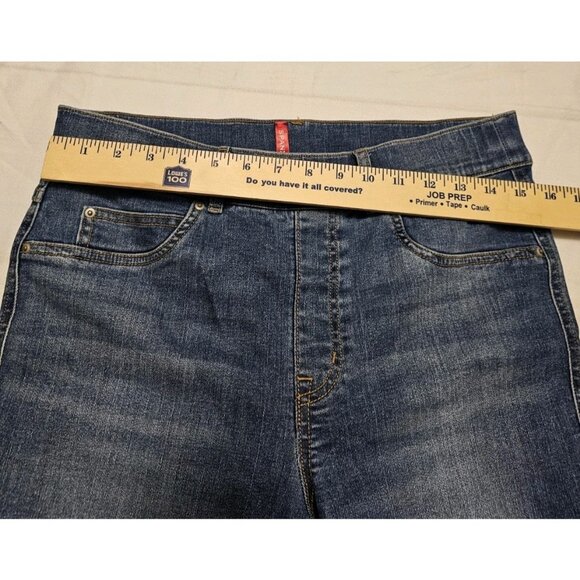 Spanx Seamed Front Pull On Jeans Women's Sz Large Straight Leg Stretch Scid Wash - Picture 5 of 8